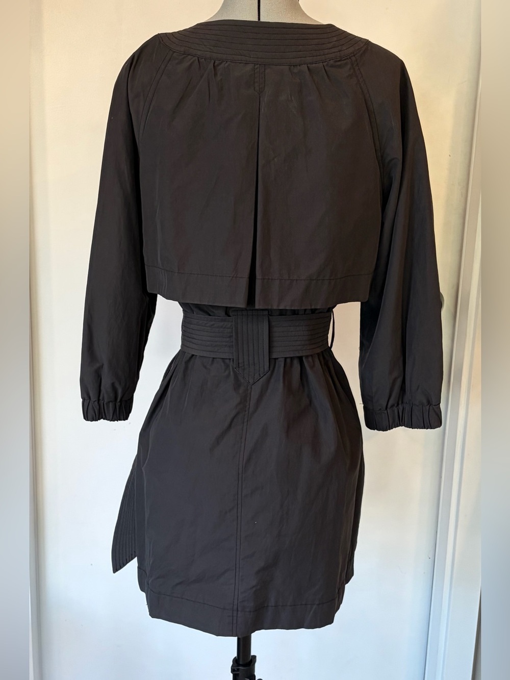 Vince Collarless Belted Trench, 3/4 sleeves, Cotton, dk grey, XS, GUC *button - Picture 5 of 16